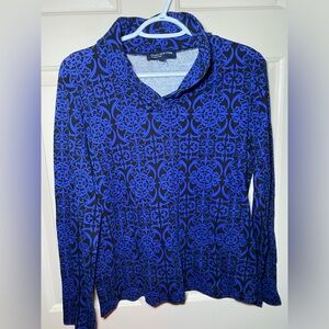 Jones New York Signature Petite Royal Blue‎ & Black Top Long Sleeve M
